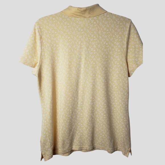 Basic Editions Womens Floral Polo Shirt Yellow/white  Size Large - Picture 2 of 7